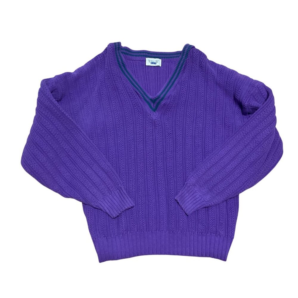 Vintage Willow Bay Purple Cricket Tennis Sweater V-Neck Cotton L Made In USA